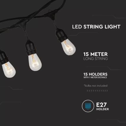 Spoljašnji STRING niz 15 m, 15x E27/25W/230V, IP54
