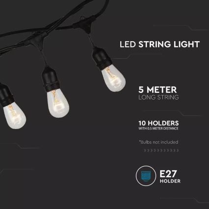 Spoljašnji svetleći niz STRING 5 m 10xE27/40W/230V IP54