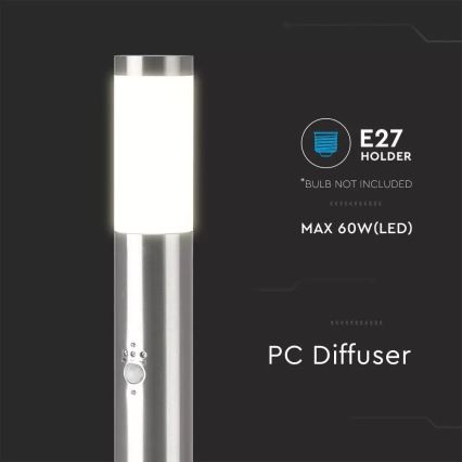 Spoljna lampa sa senzorom 1xE27/60W/230V IP44 80cm mat hrom