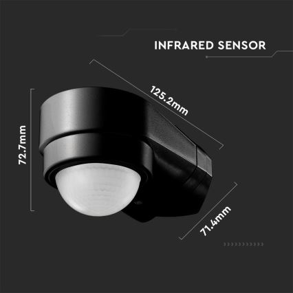 Spoljni infracrveni senzor pokreta 240° 600W/230V IP65 crni
