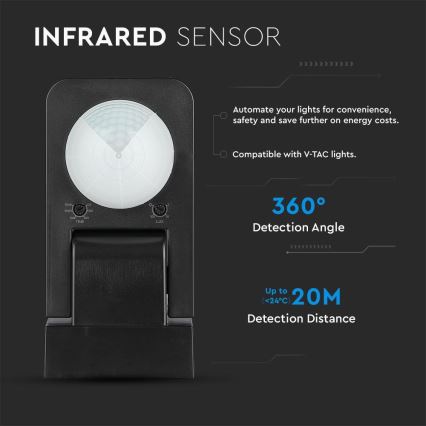 Spoljni infracrveni senzor pokreta 360° 1000W/230V IP65 crni
