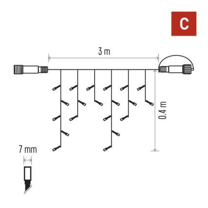 Spoljni LED lanac 50xLED/3x0,4m IP44 hladna/topla bela