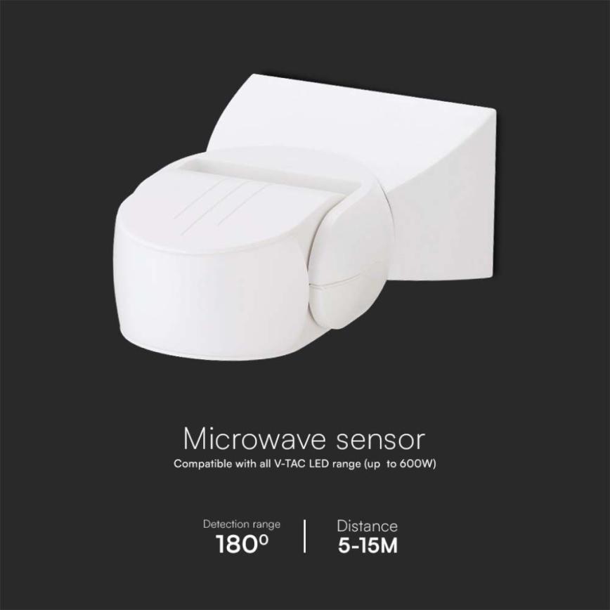 Spoljni mikrotalasni senzor pokreta 180° 230V IP65 beo