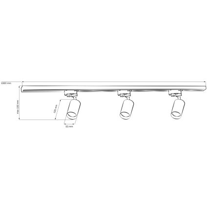 Spot svetiljka za šinski sistem PARIS 3xGU10/10W/230V + 1 m šinski sistem crna