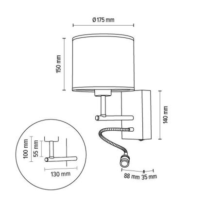 Fleksibilna svetiljka BOHO 1xE27/25W + LED/1W/230V hrast