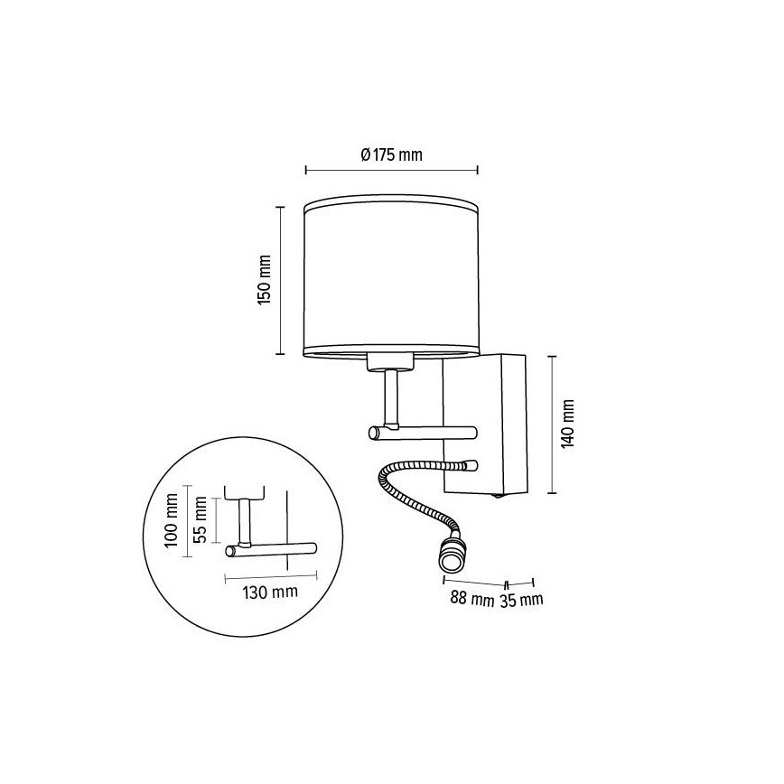 Fleksibilna svetiljka BOHO 1xE27/25W + LED/1W/230V hrast