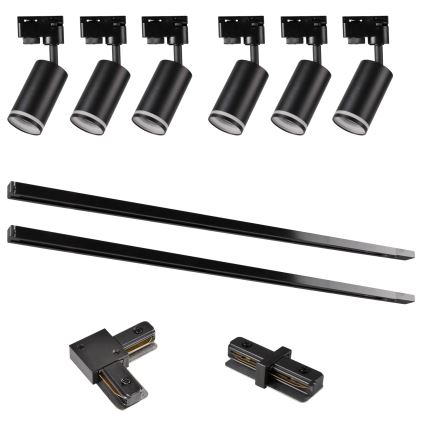 Reflektor za šinski sistem PARIS 6xGU10/10W/230V + 2x1 m šinski sistem, crne boje