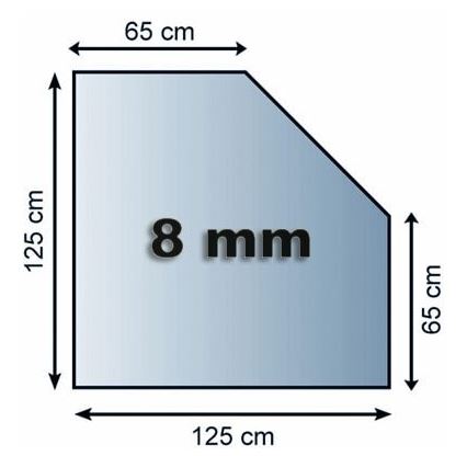 Staklena podloga za kamin 1250x1250x8 mm — kvadrat sa isečenim uglovima