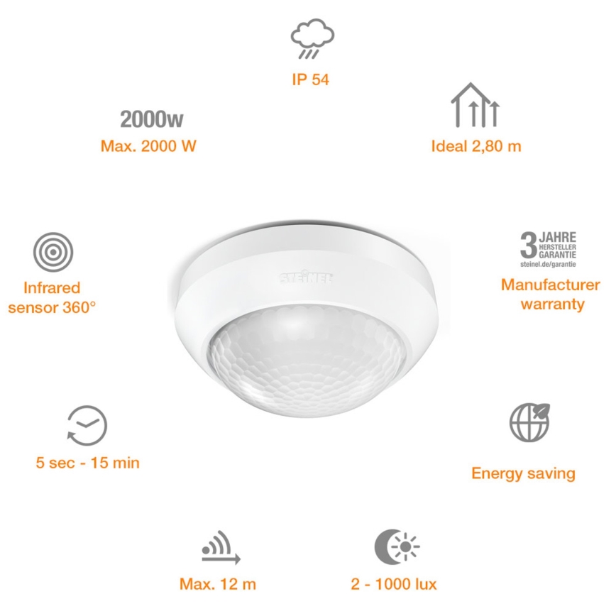 STEINEL 006532 - Spoljašnji senzor pokreta IS360-3 beli IP54