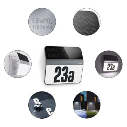 STEINEL 007140 - LED solarni kućni broj XSolar LH-N LED/0,03W inox IP44 2500 mAh