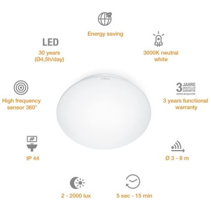 STEINEL 035105 - Kupatilsko svetlo sa senzorom RS 16 LED G LED/9,5W/230V IP44