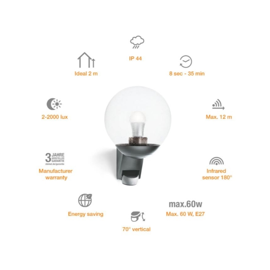 Steinel 035723 - Spoljno zidno svetlo sa senzorom L585S 1xE27/60W/230V IP44