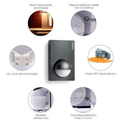 STEINEL 603113 - Spoljni senzor pokreta IS 180-2, crni, IP54