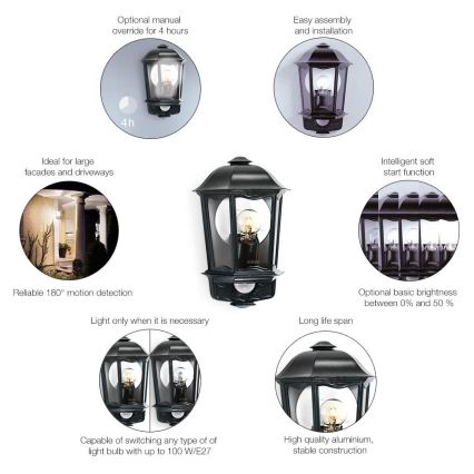Steinel 644413 - Spoljašnja zidna lampa sa senzorom L 190 S 1xE27/100W/230V IP44