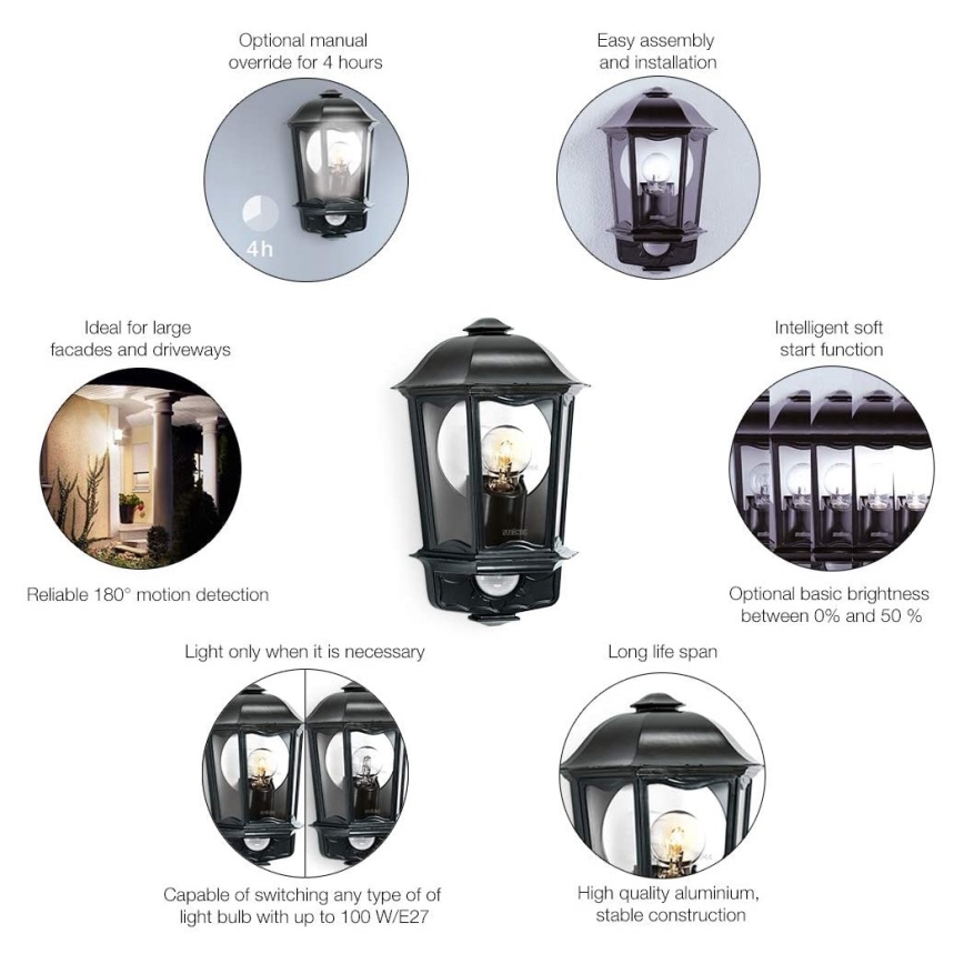 Steinel 644413 - Spoljašnja zidna lampa sa senzorom L 190 S 1xE27/100W/230V IP44
