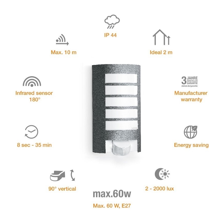 STEINEL 657819 - Spoljno svetlo sa senzorom L12 1xE27/60W/230V IP44