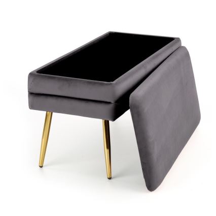 Štepana klupa sa prostorom za odlaganje VELVA 37x78 cm, siva/zlatna