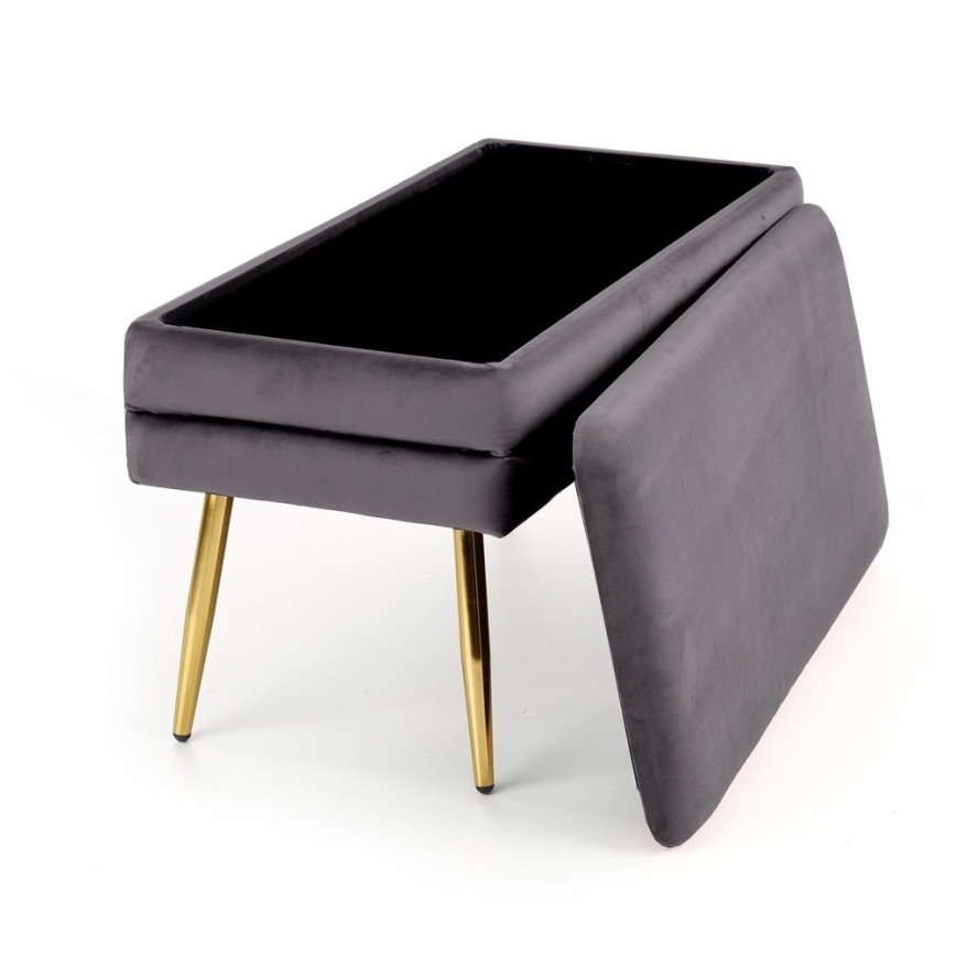 Štepana klupa sa prostorom za odlaganje VELVA 37x78 cm, siva/zlatna