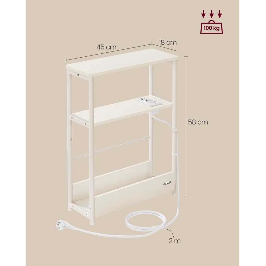Stolić ROD sa ugrađenom utičnicom i USB portovima, beli/krem
