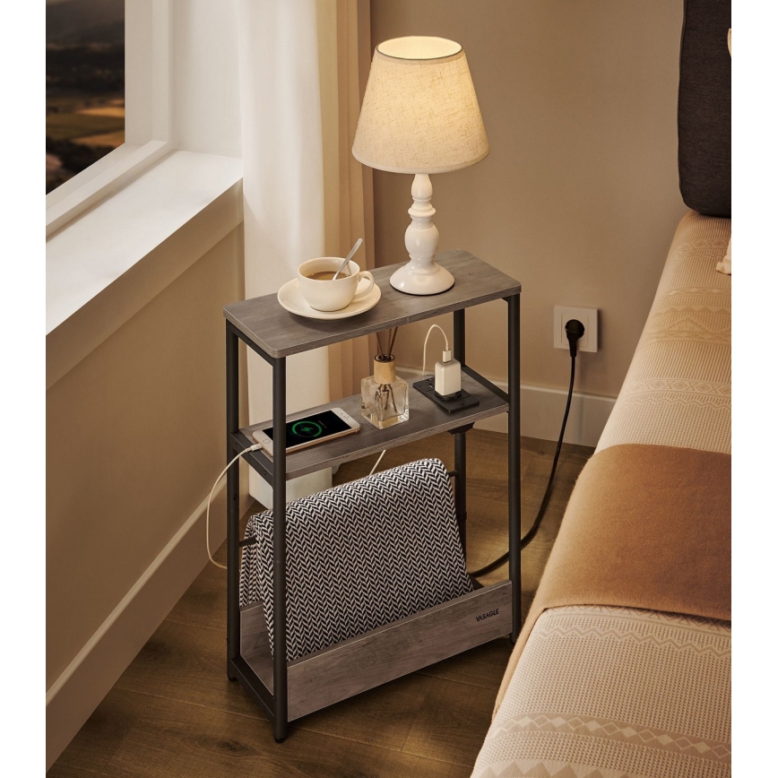 Stolić sa ugrađenom utičnicom i USB priključcima ROD braon/crna