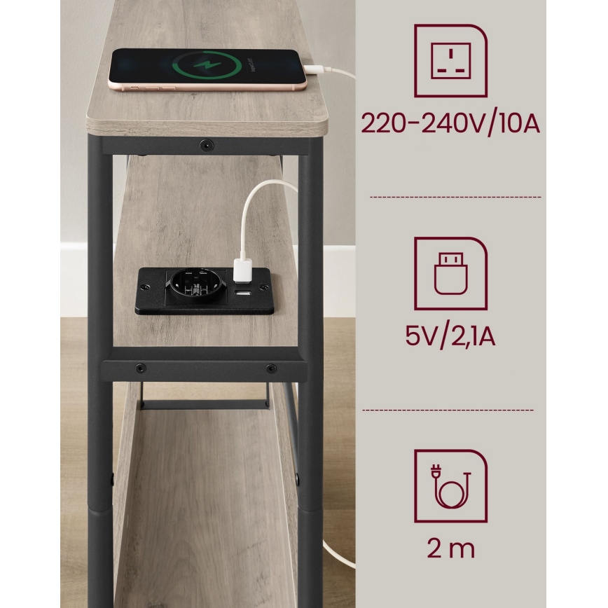 Stolić sa ugrađenom utičnicom i USB priključcima ROD braon/crna