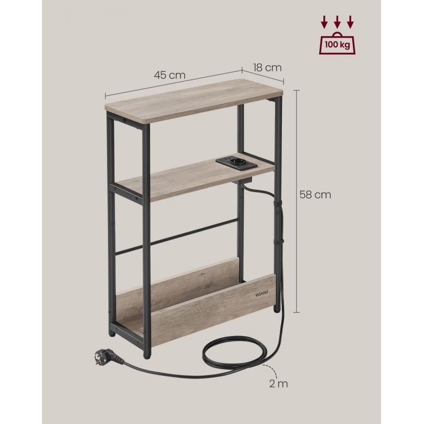 Stolić sa ugrađenom utičnicom i USB priključcima ROD braon/crna