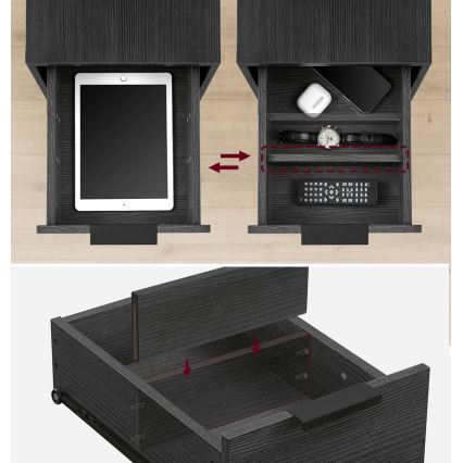 Stolić za odlaganje sa ugrađenim utičnicama i USB portovima ROD, crn