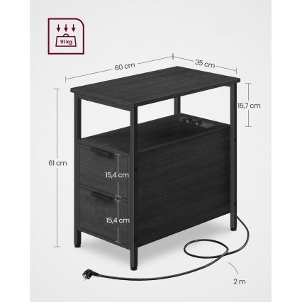 Stolić za odlaganje sa ugrađenim utičnicama i USB portovima ROD, crn