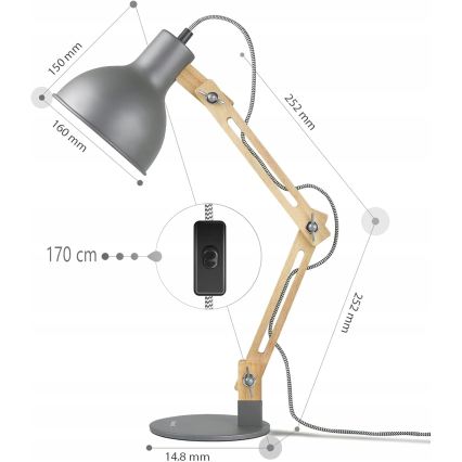 Stona lampa 1xE27/40W/230V siva