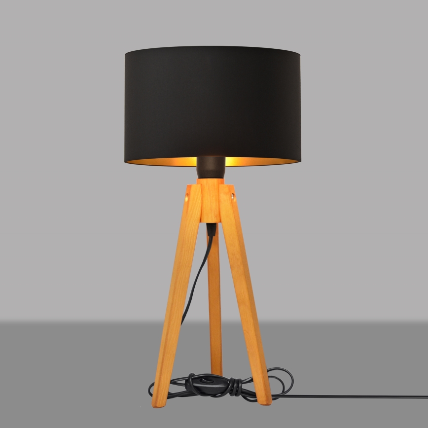 Stona lampa ALBA 1xE27/15W/230V crna/zlatna/hrast