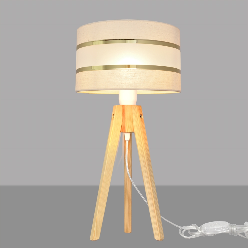 Stona lampa HELEN 1xE27/15W/230V krem/zlatna/borovina