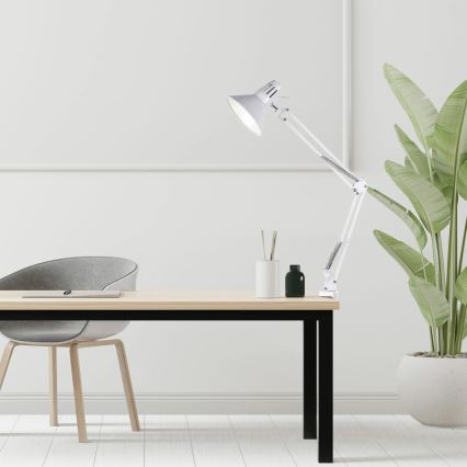 Stona lampa sa stezaljkom WORKER 1xE27/10W/230V bela