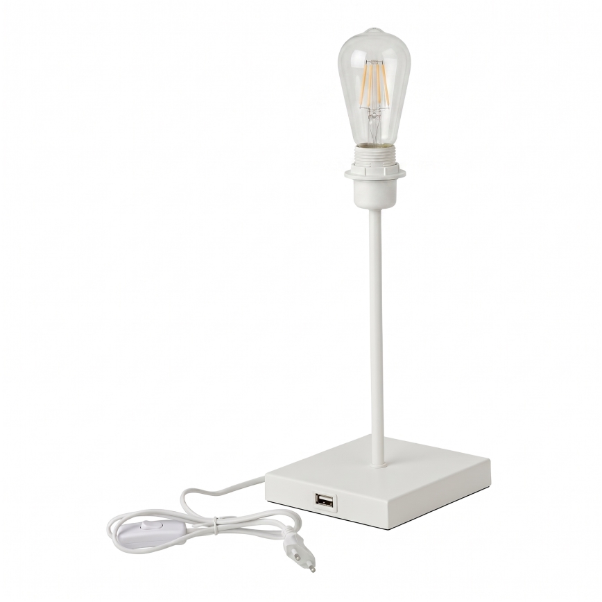 Stona lampa sa USB portom 1xE27/15W/230V bela