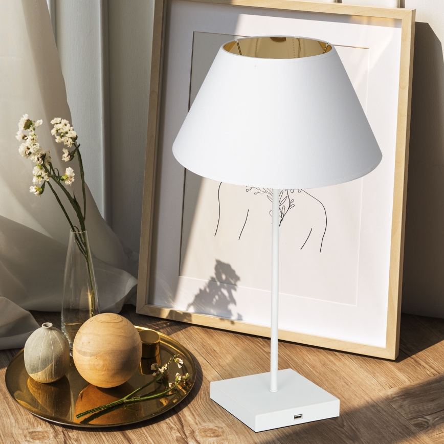 Stona lampa sa USB priključkom 1xE27/60W/230V bela