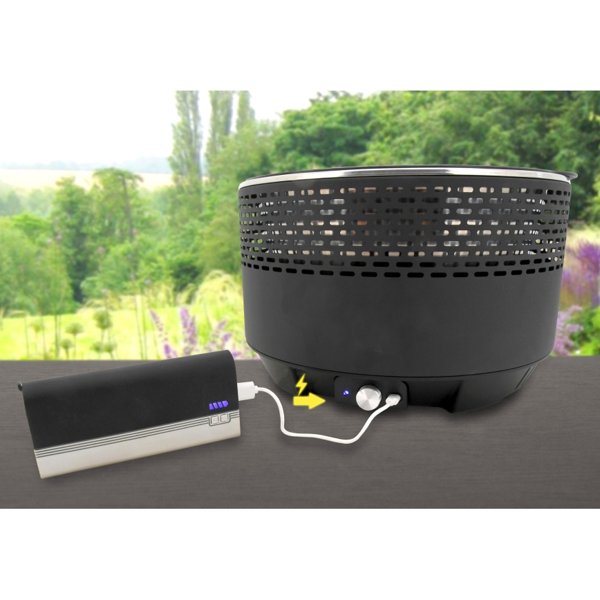 Stoni roštilj na drveni ugalj 4xAA/USB crni