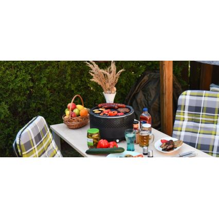 Stoni roštilj na drveni ugalj 4xAA/USB crni