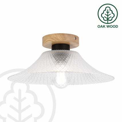 Stropna svetiljka JULL WOOD 1xE27/15W/230V hrast/prozirno, prečnik 34 cm