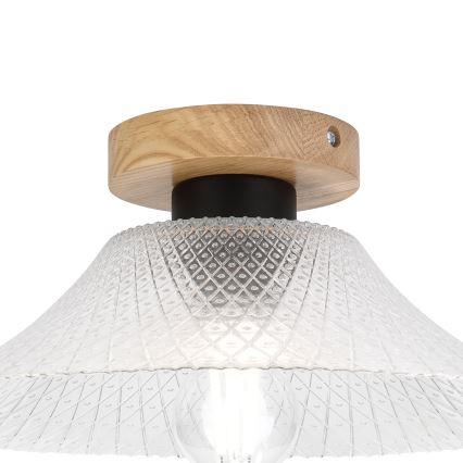 Stropna svetiljka JULL WOOD 1xE27/15W/230V hrast/prozirno, prečnik 34 cm