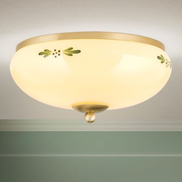 Stropna svetiljka LANDHAUS 2xE27/60W/230V, prečnik 28 cm, mesing/bež/zelena