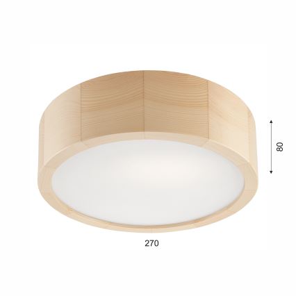 Stropna svetiljka NATURAL 1xE27/60W/230V, prečnik 27 cm, od borovine