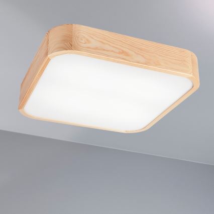 Stropna svetiljka NATURAL SQUARE 4xE27/15W/230V 45x45 cm borovina