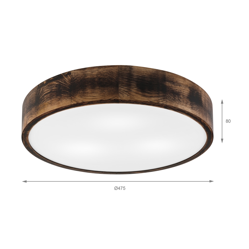 Stropna svetiljka OAK SMOKY 3xE27/15W/230V, prečnik 47,5 cm, hrast/tamno braon