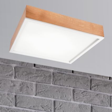 Stropna svetiljka OAK SQUARE 4xE27/15W/230V 48x48 cm hrast/bela