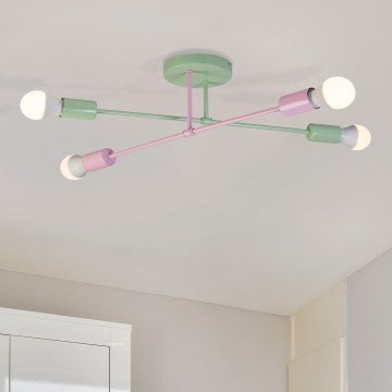 Stropni luster CAMBRIDGE 4xE27/15W/230V zelena/ružičasta
