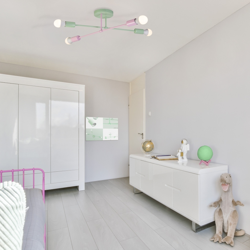 Stropni luster CAMBRIDGE 4xE27/15W/230V zelena/ružičasta