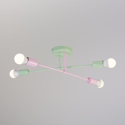 Stropni luster CAMBRIDGE 4xE27/15W/230V zelena/ružičasta