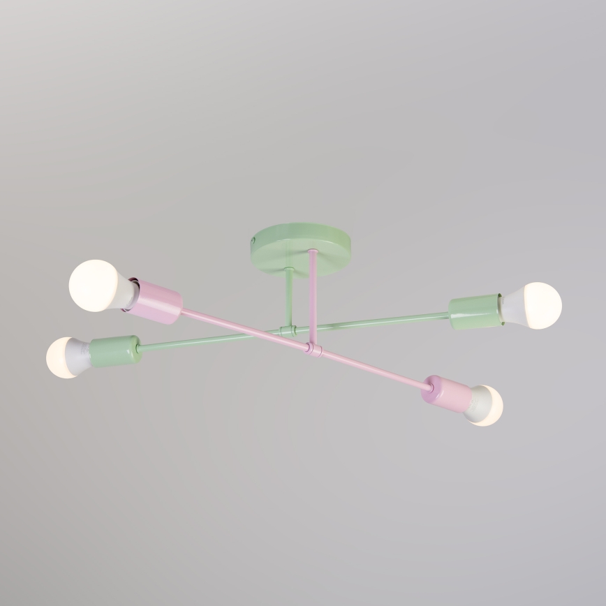 Stropni luster CAMBRIDGE 4xE27/15W/230V zelena/ružičasta