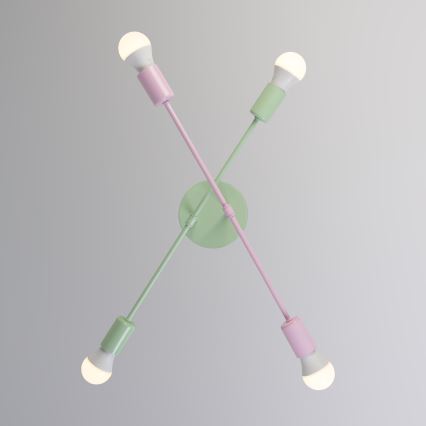Stropni luster CAMBRIDGE 4xE27/15W/230V zelena/ružičasta