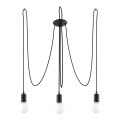 Stropni luster na sajli EDISON 3, 3xE27/60W/230V, pauk, crne boje