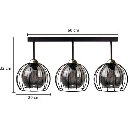 Stropni luster SOLO BLACK 3xE27/60W/230V crna/zlatna